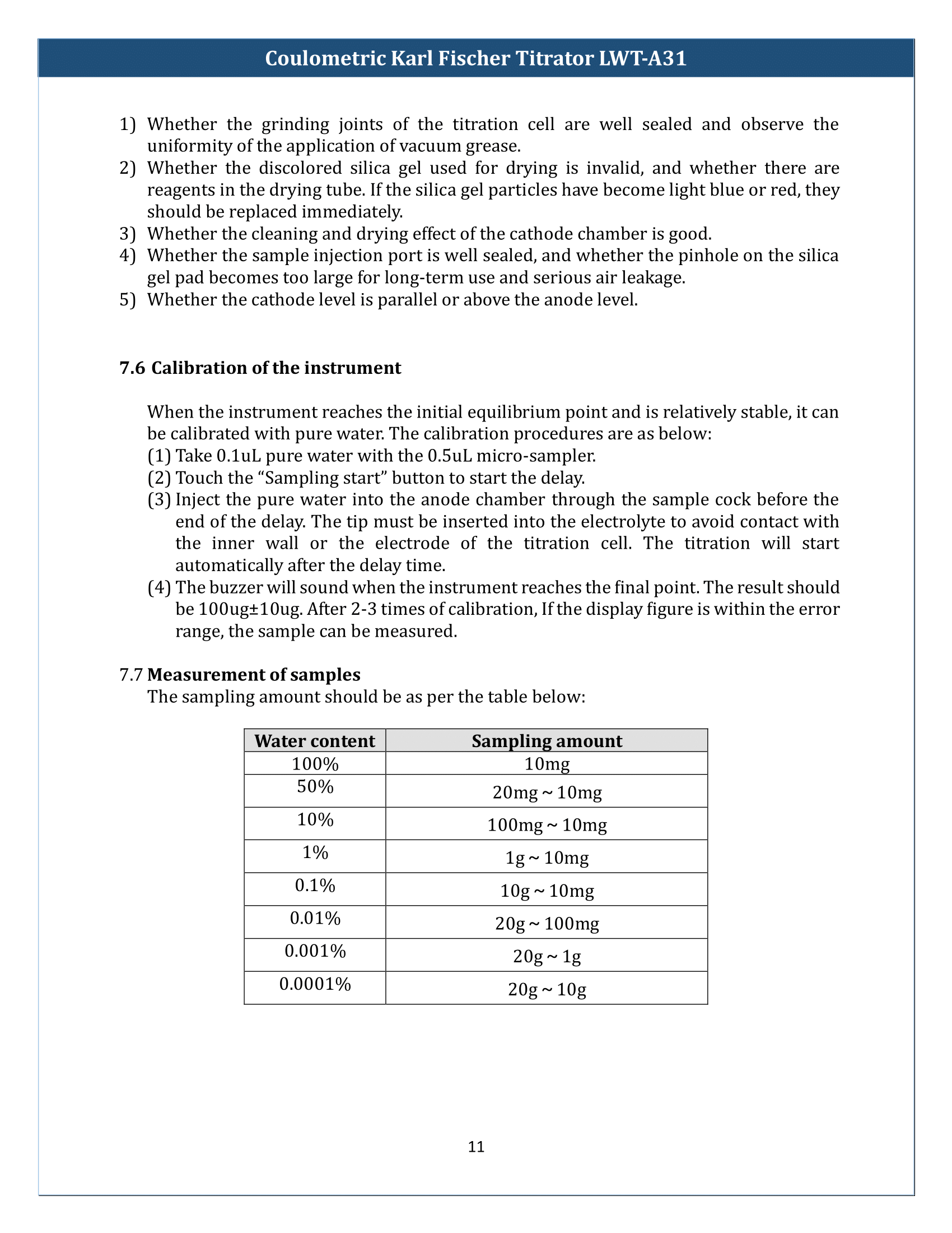 Coulometric Karl Fischer Titrator LWT-A31 Manual